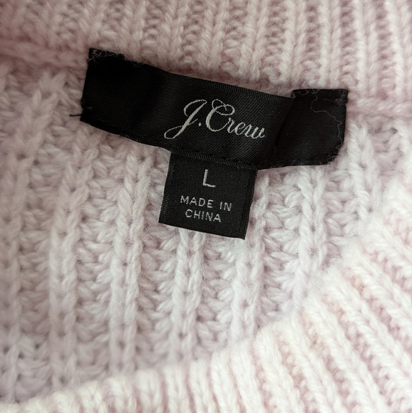 J. Crew Cable Knit Pom Pom Women's Lilac Azra Knit Lambswool Fisherman Sweater L - Picture 7 of 12